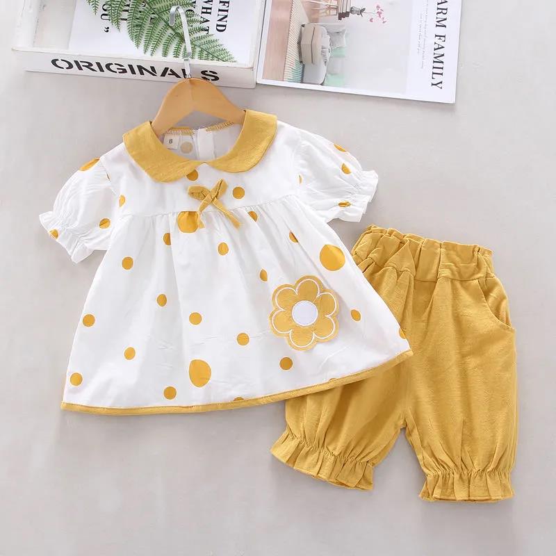 Kinder Mädchen Kleidung Sets Sommer Neue Stil Marke Baby Mädchen Kleidung Kurzarm T-Shirt + Hose Kleid 2Pcs Kinder kleidung Anzüge 110 gelb