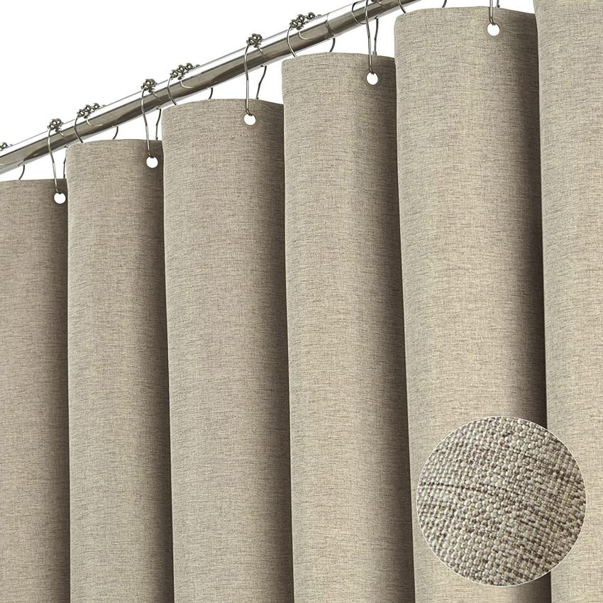 Luxuriöser Duschvorhang aus Leinen mit silbernen Metallhaken, wasserdichter Badevorhang aus dickem Stoff für das Badezimmer, Badewanne, große Badeabdeckung W80xH180cm aprikose lichtfarbe