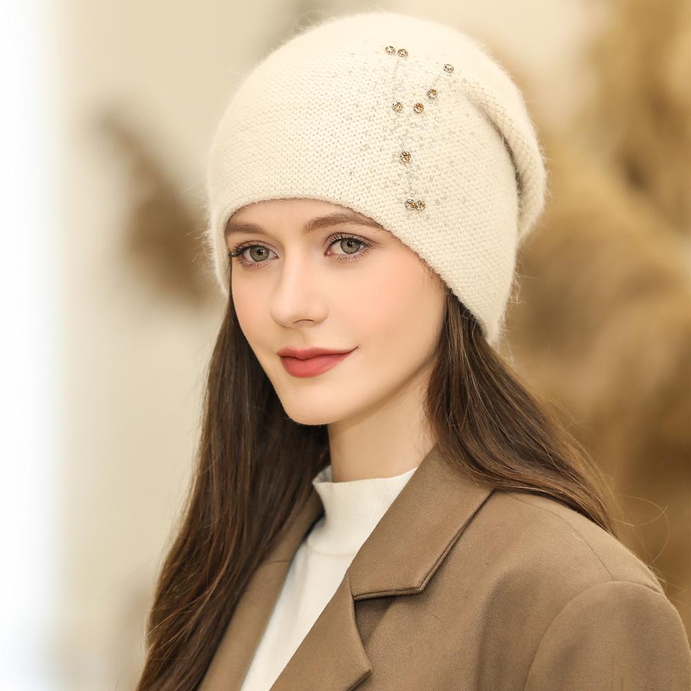 Neue Frauen Winter Hut Mode Schmücken Beanie Hut Warme Winter Kappe Für Weibliche Casual Streetwear Gestrickte Hut 55cm-58cm beige