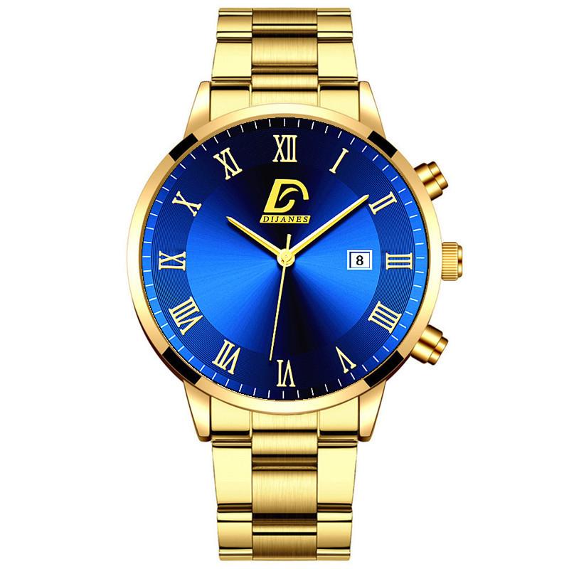 Mode Herren Gold Edelstahl Uhren Männer Business Casual Uhr Luxus Kalender Quarz Armbanduhr blau/gold