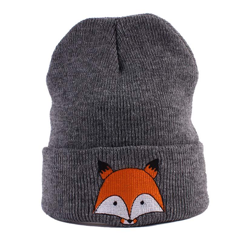 Kinder Cartoon Fuchs Muster Stricken Baby Hut Herbst Kinder Winter Kappe Warme Mützen Caps grau
