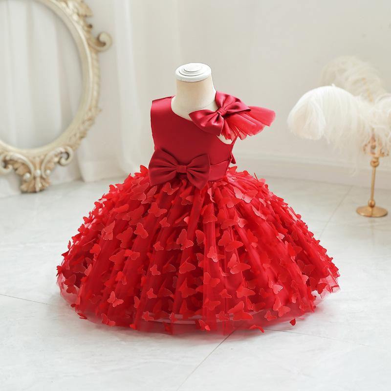 Mode Party Mädchen Prinzessin Kleid Mesh Kinder Kleid Neue Mittlere Kinder Ponton Kleid Geburtstag Jahr Alt Kleid Kleid 90cm rot