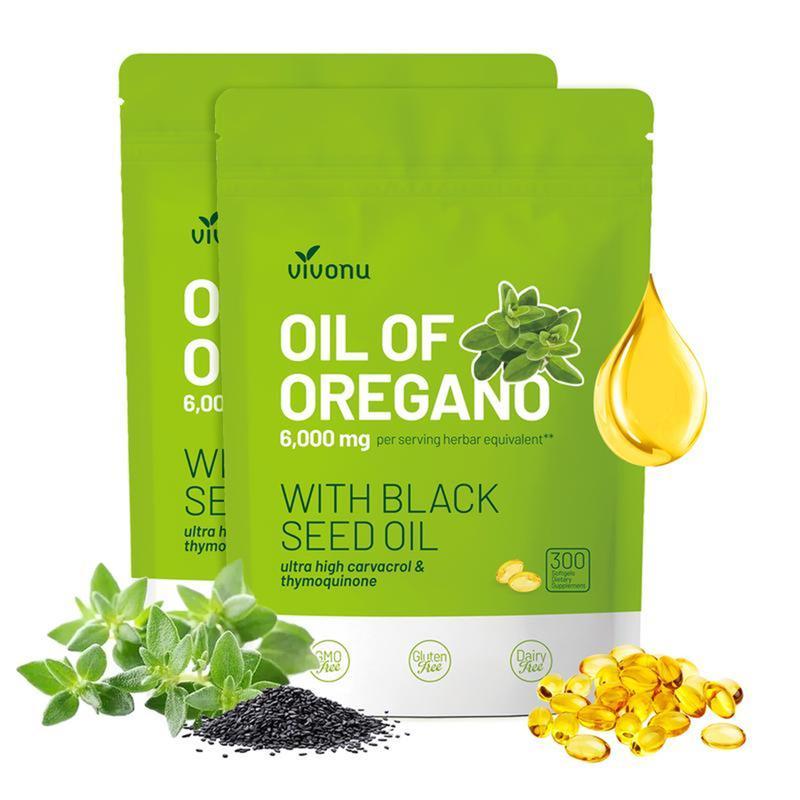 Oreganoöl 300 Kapseln mit Schwarzkümmelöl | Natürliche Antioxidantien für Fitness | Hochwirksames Botanisches Nahrungsergänzungsmittel | 2 pack