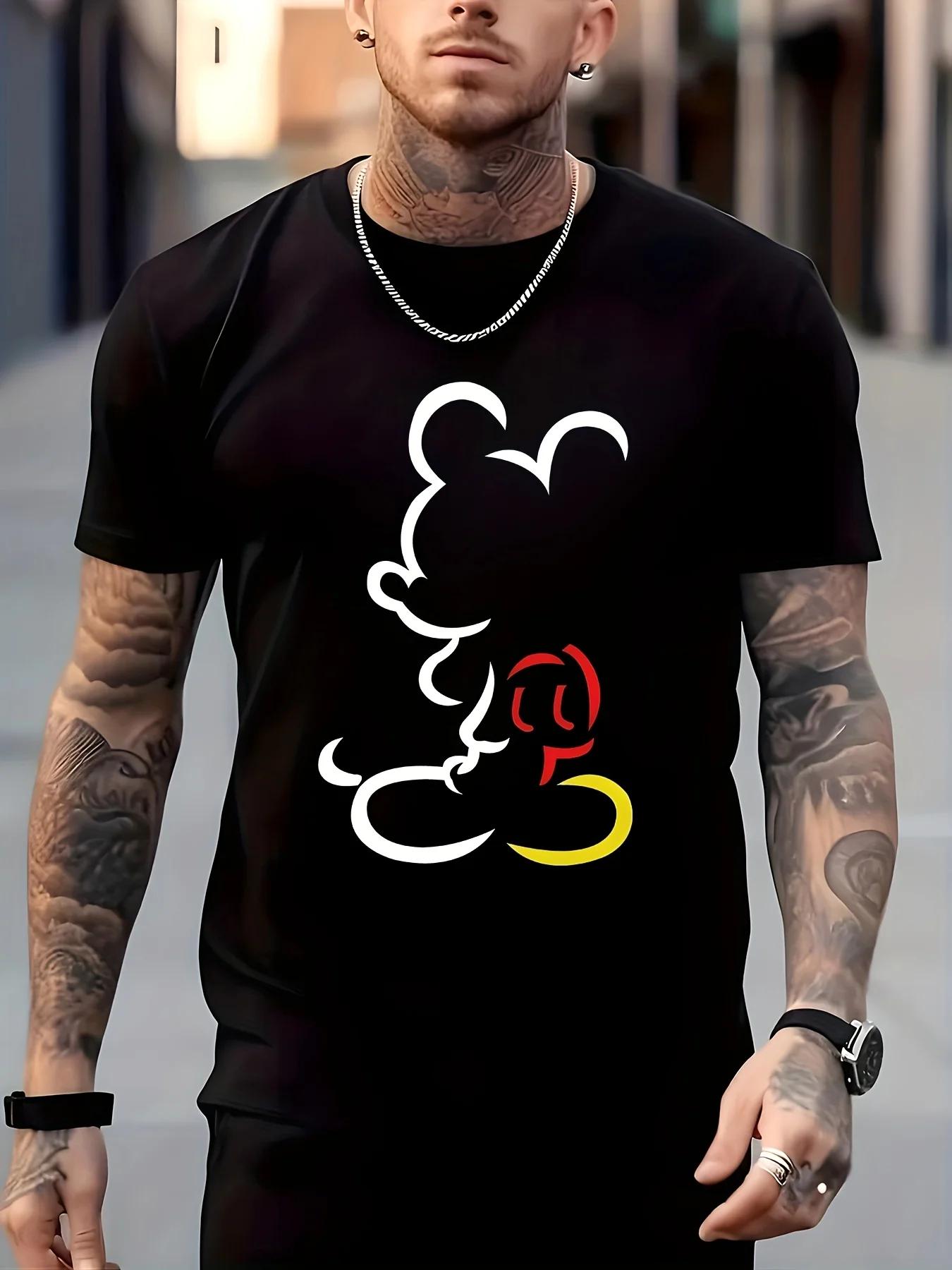 Disney Herren T-Shirts, Mickey Serie T-Shirts, Herren Freizeit- und Bequeme Reine Baumwoll-T-Shirts, Sportliche und Lockere Herrenbekleidung XL