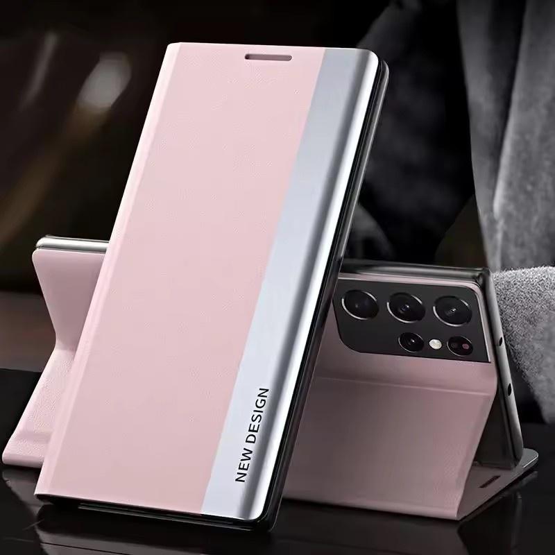 Luxus Leder Flip Case Für Samsung Galaxy S25 S24 S23 S22 S21 S20 Ultra Plus S23 S21 S24 FE Note 20 Ultra Ständer Hülle Samsung S21 FE rosa