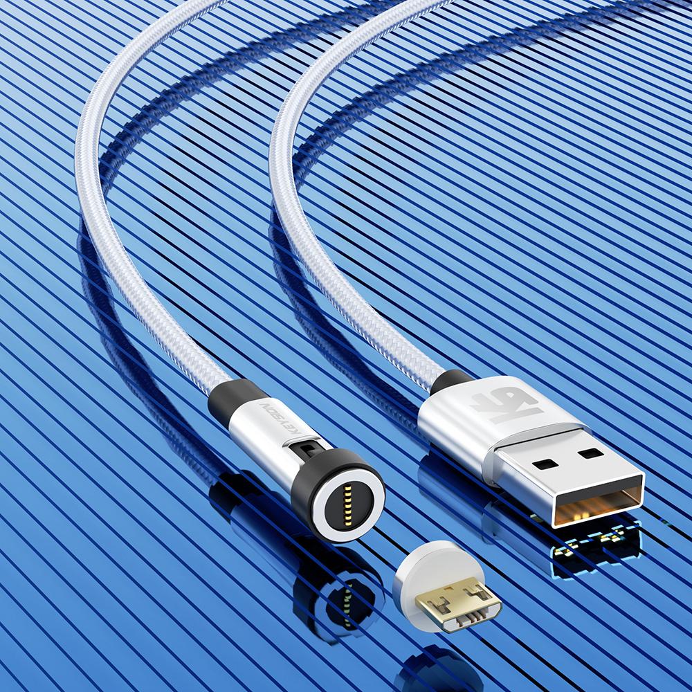 KEYSION 5A Magnetisches USB-Kabel, drehbares Gaming-Kabel, Schnellladung, Typ-C-Kabel, Magnet-Ladegerät, Daten, Micro-USB-Handykabel for Micro 1m 3A silber