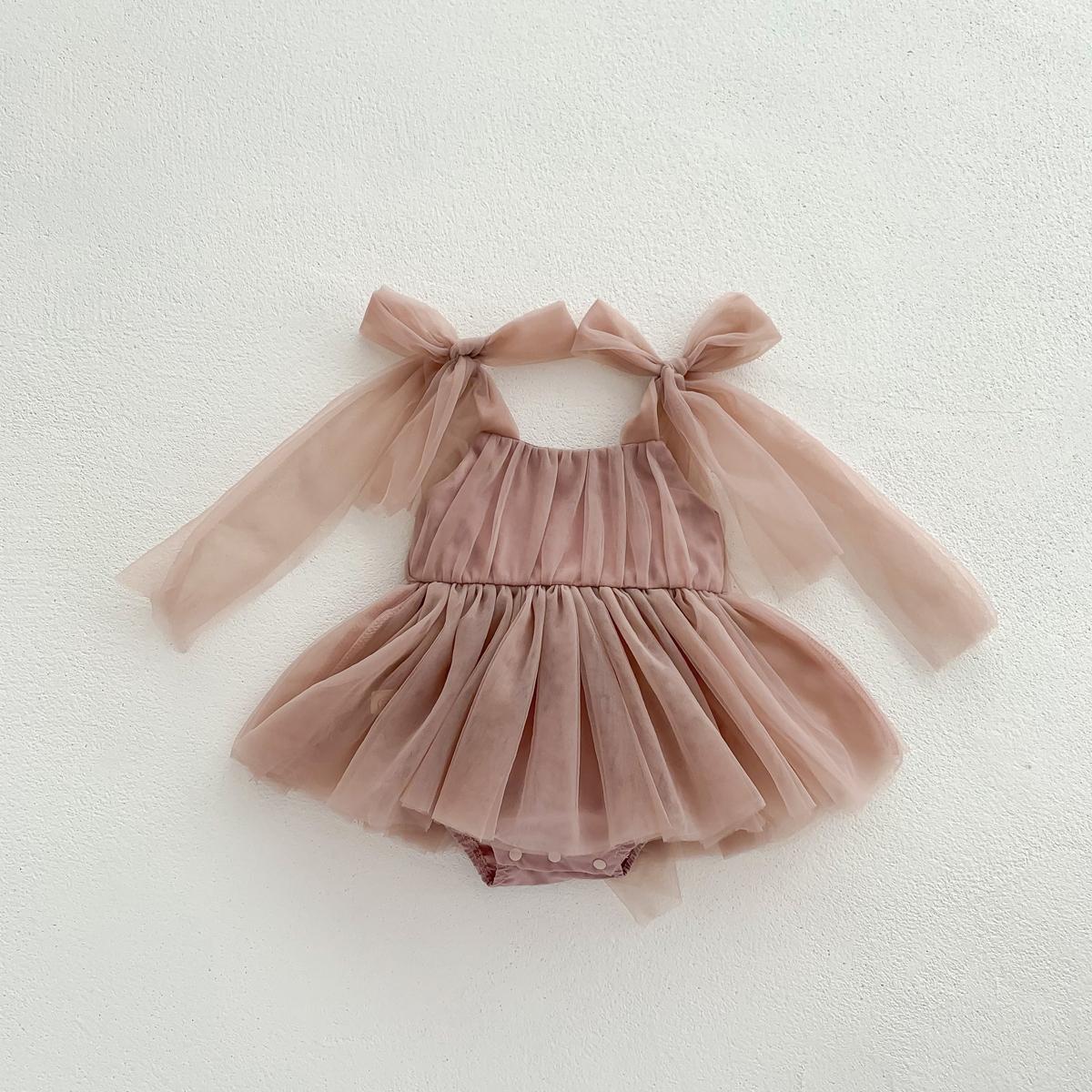 Sommer Baby Strampler Set Spitze Pünktchen Kleinkind Prinzessinnenkleid Säugling Mädchen Body Baby Strampler 0-24 Monate 0-3M braun