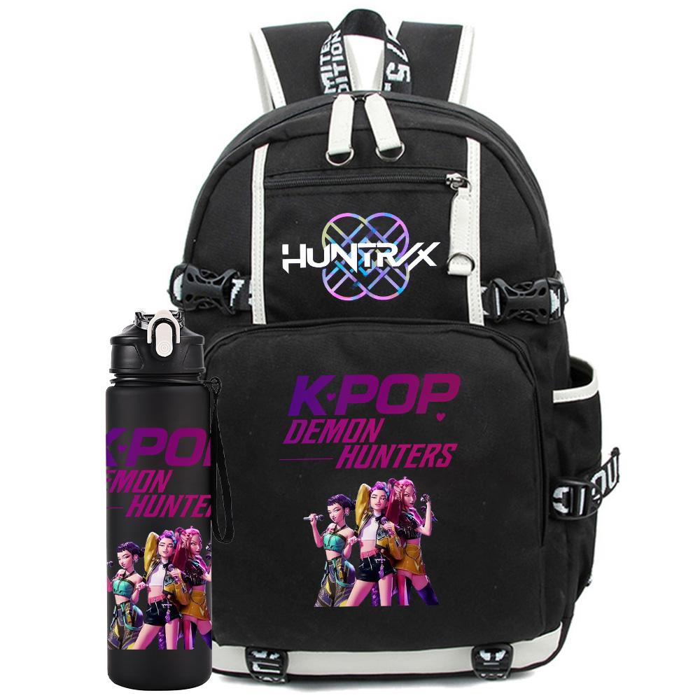 2 Stück/Set K-Pop Bedruckter Rucksack mit 750 ml Wasserflasche für Teenager Schüler Mädchen Junge Schultasche Kindergeschenk Große Kapazität Reisetasche Rucksack