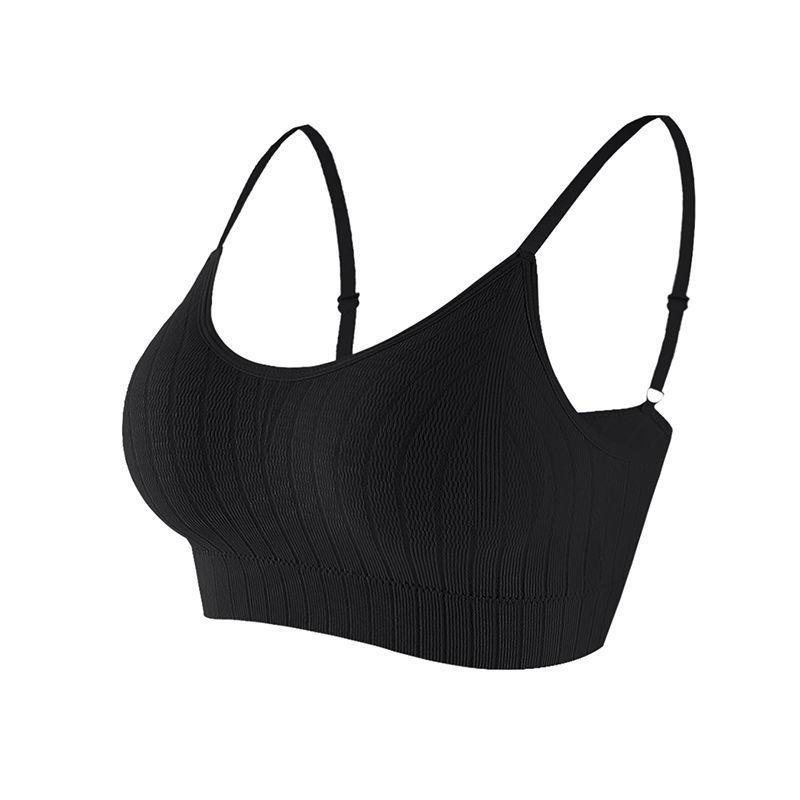 Damen Push-up-BH, elastisch, gerafft, All-Match-Unterwäsche, nahtloser BH, kabellos, einfarbig, verdickende Unterwäsche One Size schwarz
