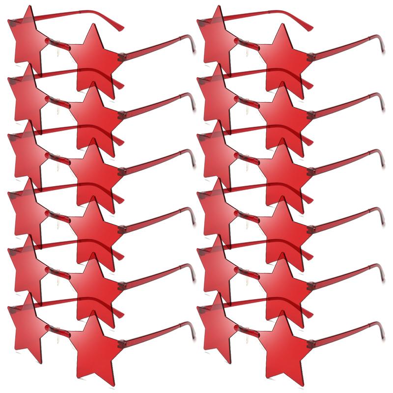 12/16er Pack Randlose Sternförmige Sonnenbrillen Neueste Mode Süßigkeiten-Farbset Brillen Damen Modern Süß Party-Zubehör Sonnenbrillen as pciture shows red
