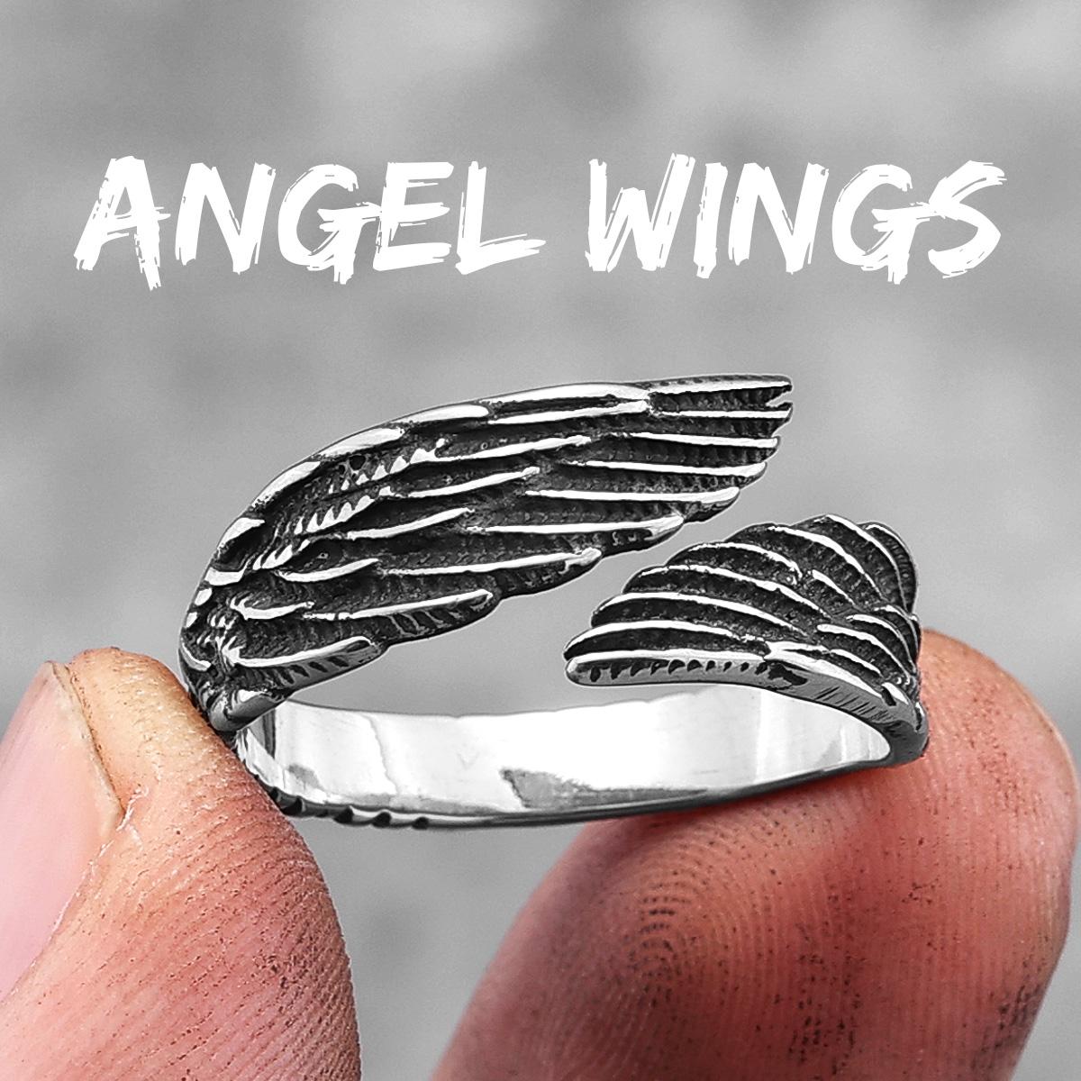 Edelstahl Herrenringe Engelsflügel Punk Schlicht Trendy für Damen Biker Modeschmuck Halloween Kreativität Geschenk 13
