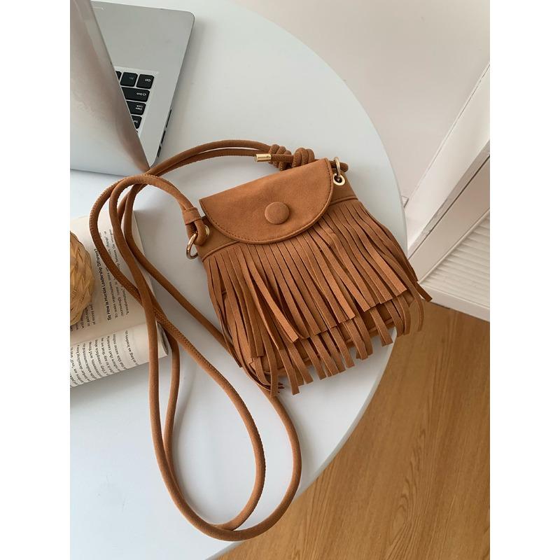 Neue Nische Amerikanische Retro Wildleder Quaste Handy Tasche für Damen Einzelne Schulter Umhängetasche Kleine Quadratische Tasche Hong Kong Style Tasche gray