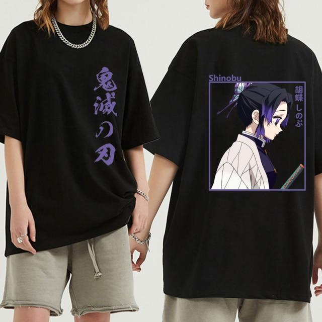 Harajuku Anime Demon Slayer Unisex Unisex Kimetsu No Yaiba Sommer T-Shirts Tops Shinobu Kocho Bedrucktes T-Shirt Ästhetische T-Shirts Unisexga Streetwear M