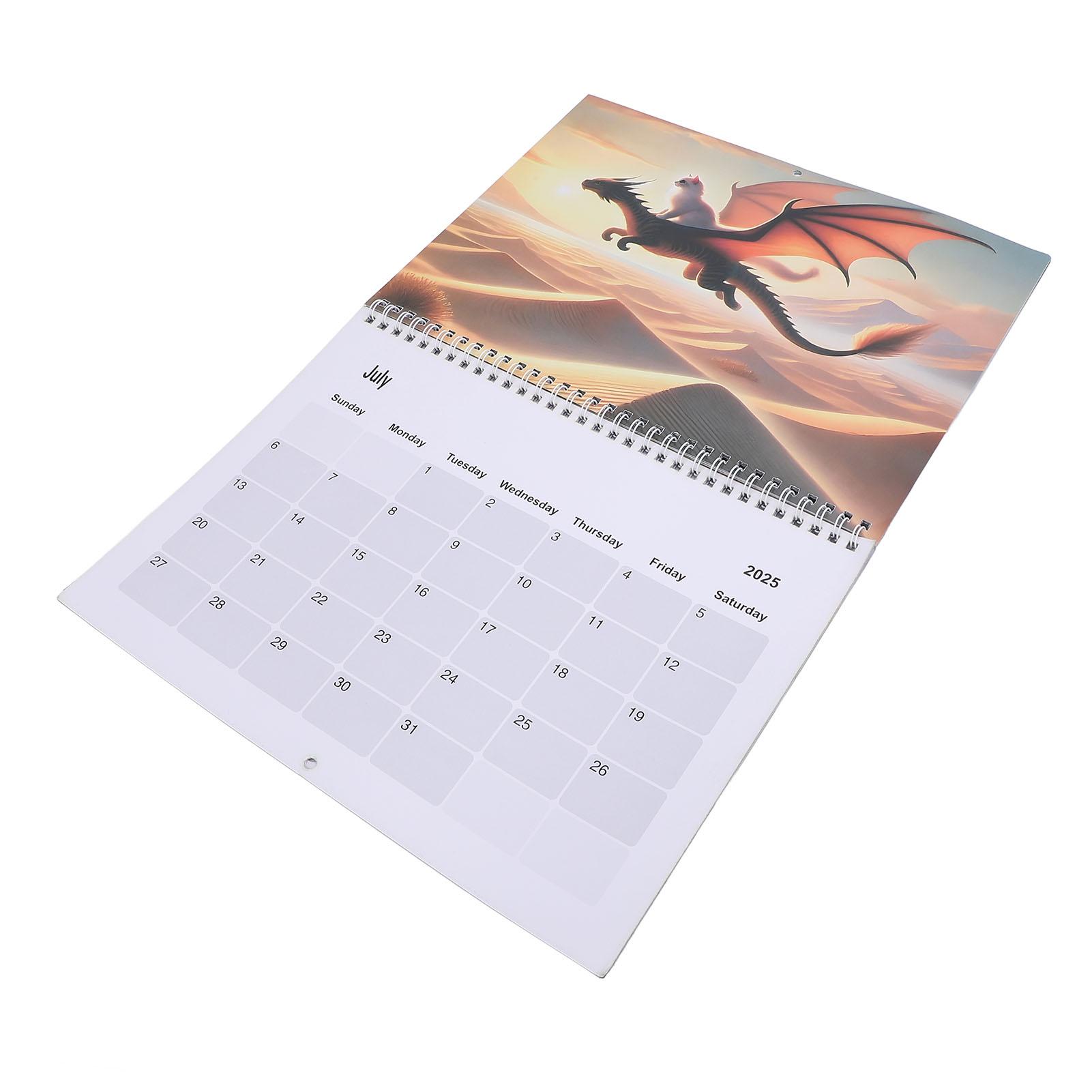 2025 Katze und Drache Kalender Exquisite Illustration Wandhängbar Spiralbindung 2025 Kalender für