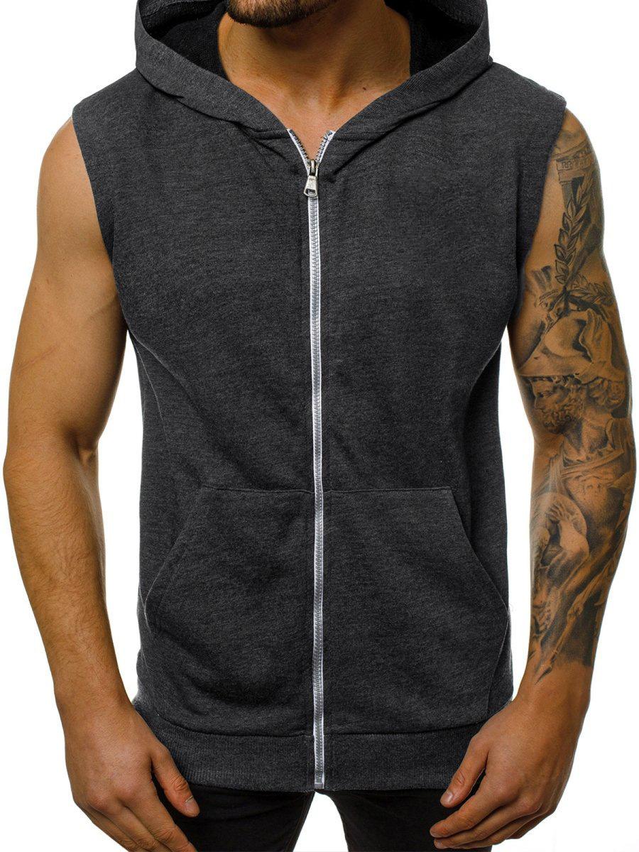 Männer Sport Mode Weste Neue Frühjahr Fitness Ärmellose Sport Weste Männer Mit Kapuze Zipper Weste Oberbekleidung 3XL dunkelgraue