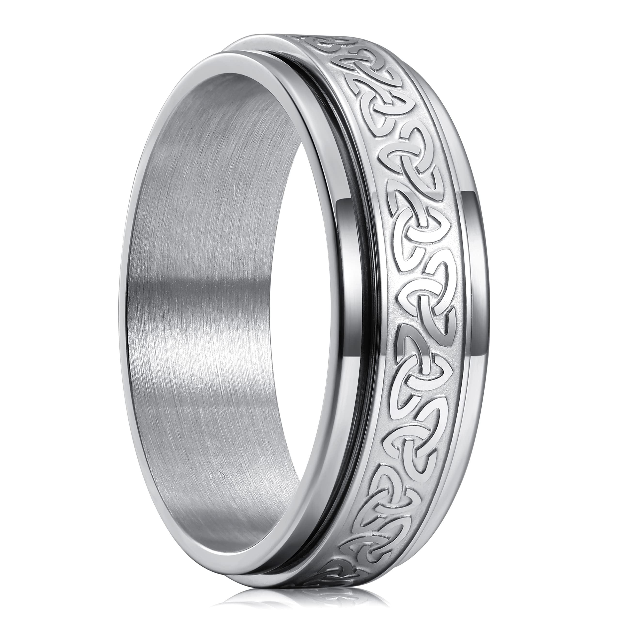Vintage Edelstahl Wikinger Keltische Knoten Runen Ringe für Männer Frauen Rotierbar Fidget Angst Spinner Ring Retro Amulett Schmuck 8