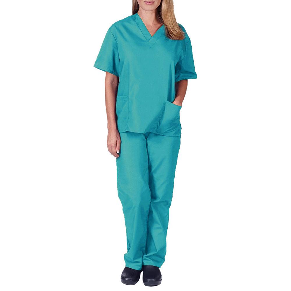 Männer & Frauen Kurzarm V-ausschnitt Top + Hose Pflege Arbeits Uniform Set Anzug Gesundheits Arbeiter Arbeitskleidung Schützen Uniform arzt Kleidung XXL elfenbein