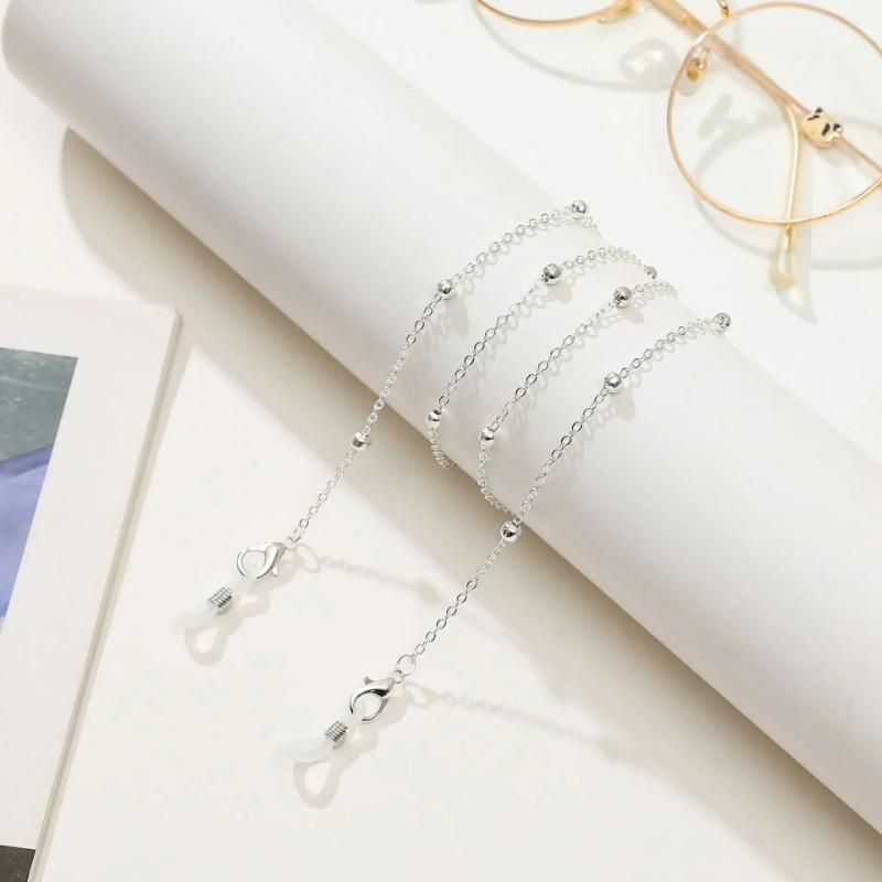 Modische Brillenperlen-Brillenkette für Frauen, Sommerperlen zum Aufhängen, Maskenband, handgefertigte Halskette, Sonnenbrillen-Lanyard one size silber