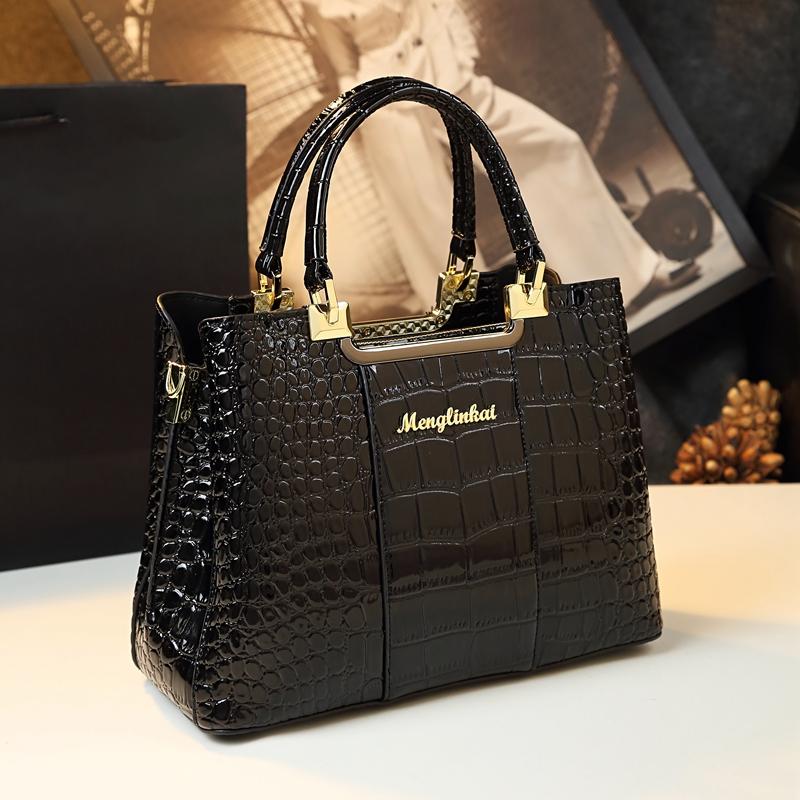 Echtleder Damen Handtasche 2023 Neue Mode Marke Krokodilmuster Damen Tragetasche Schulter Umhängetaschen Für Damen schwarz