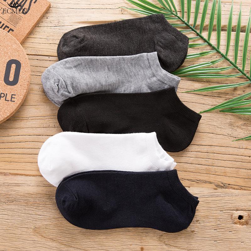 5 Paar Damen-Knöchel-Socken, weiße und schwarze Socken, atmungsaktive Sport-Socken, einfarbige Bootssocken, bequeme Polyester-Socken One size