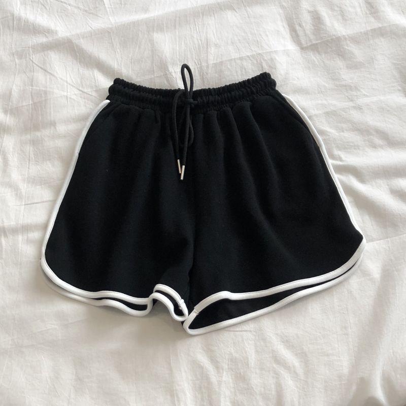 Women Striped Casual Shorts Korean Harajuku Loose All Match Sports Shorts Summer Fashion Simple Yoga Thin Mini Shorts Female XXXL schwarz