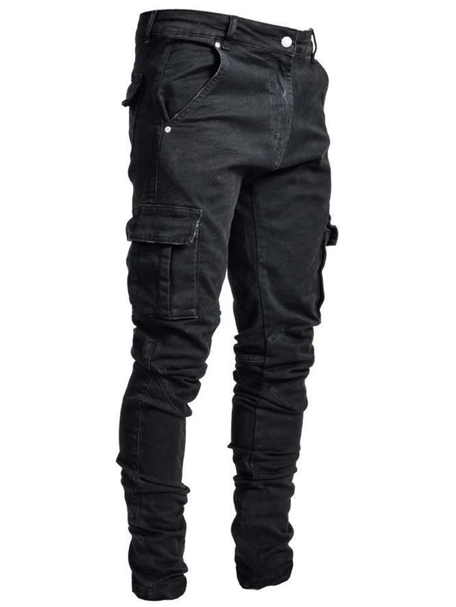 Jeans Herren Seitentaschen Eng anliegende Jeans Herren Lässige und modische Hosen S schwarz