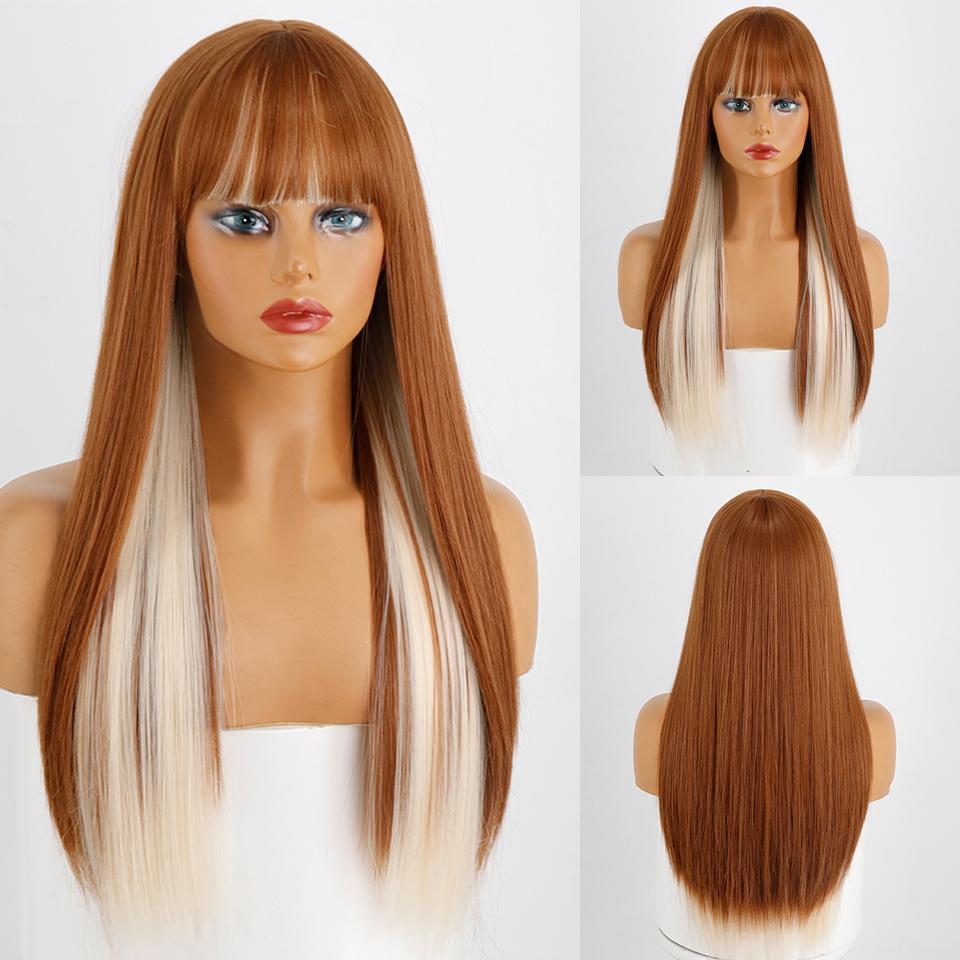 MISS WIG Ingwer Mixed Blonde Glattes Haar Synthetische Perücke Damen Perücken Hitzebeständige Frauen Tägliche Cosplay Lolita Perücken Blonde Perücken