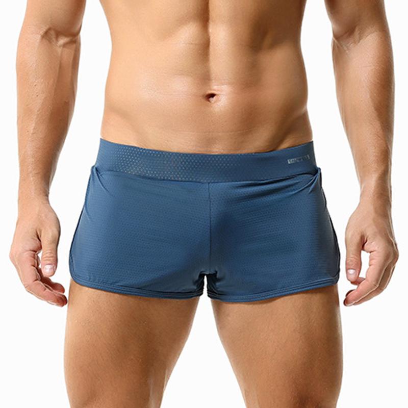 Herren Low Rise Lockere Passform Shorts Einfarbige Mesh Schnelltrocknend Kurze Hosen Atmungsaktiv Komfort Sexy Lounge Haus Unterhosen L blau