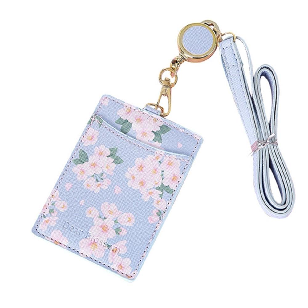 Kawaii Sakura Kartenhalter Lanyard Fotokarten ID Visitenkartenhalter Tragbares Kartenetui Koreanisches Briefpapier Bürobedarf blau