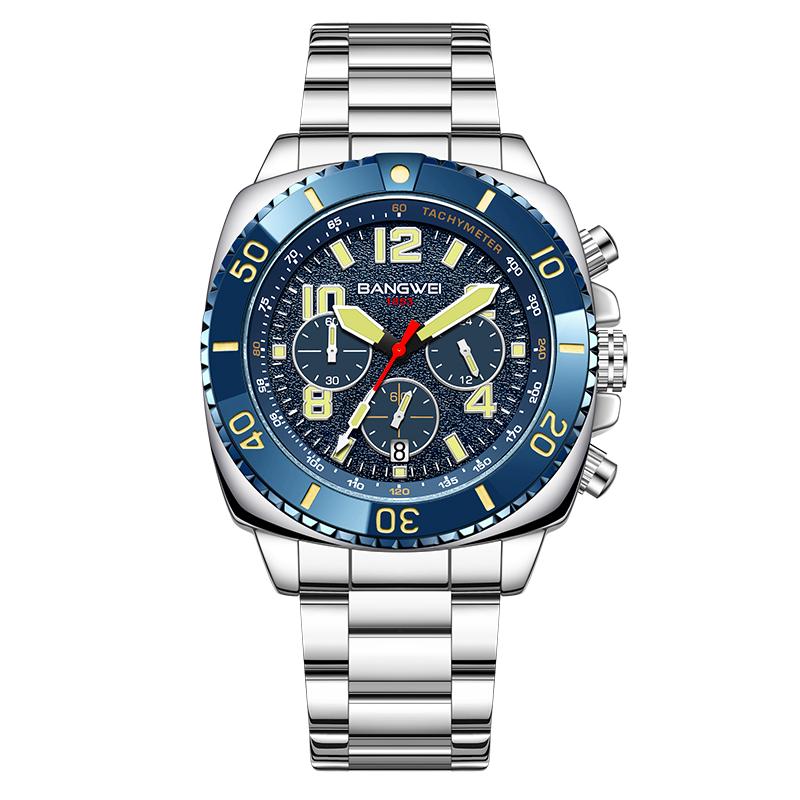 BANGWEI 2025 Mode Herrenuhren Wasserdicht Leuchtend Chronograph Sport Herren Quarz Uhr gelb/blau