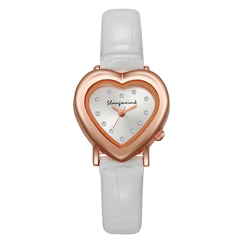 Top Marke frauen Uhr Mode-Design Herz Zifferblatt Damen Quarz Armbanduhren Band Geschenke Uhr weiß