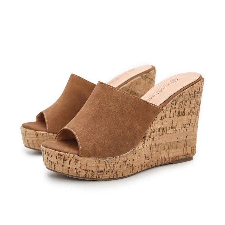 Neue trendige Damenmode-Keilsandalen, offene Peep-Toe-Espadrille-Plateau-Sandalen, Damen- und Mädchen-Wedges, Sommer-Bohemien-Slip-on-Sandalen mit Absatz 36 braun