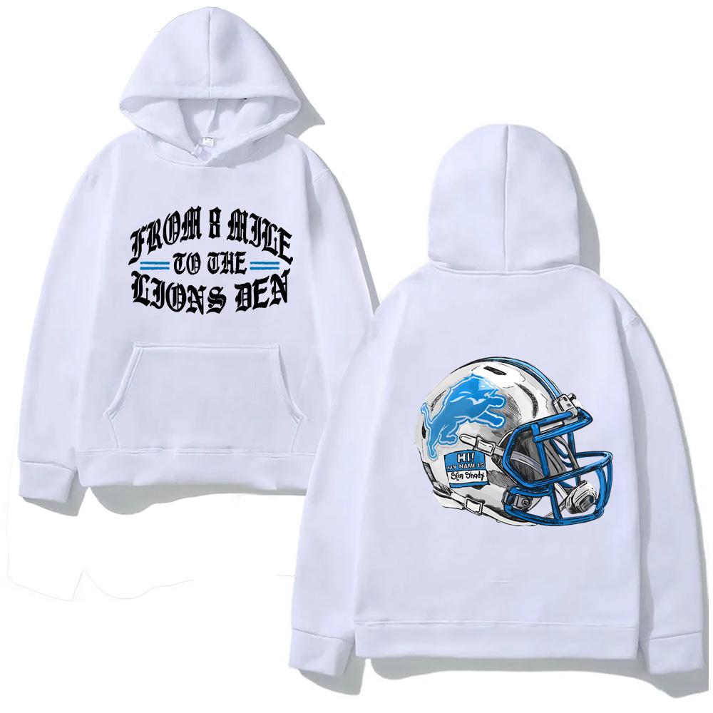EMINEM X DETROIT LIONS HELM HOODIE Eminem Hochwertiges Fleece Sweatshirt Langarm Gothic Kleidung L weiß