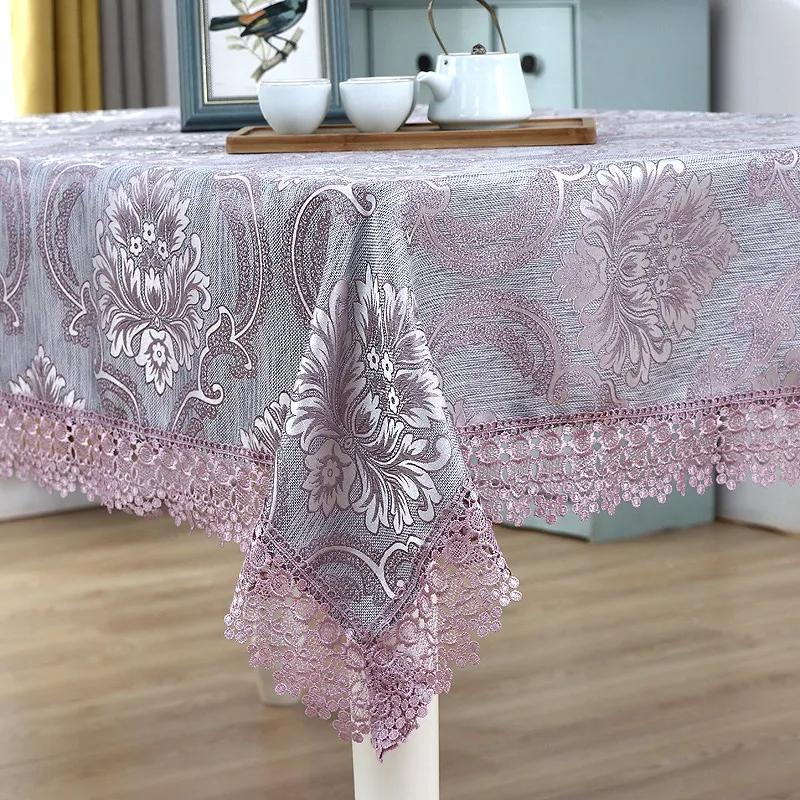 Tischdecke Jacquard Tischdecke im europäischen Stil Rechteckiger Tisch Teetischdecke Mehrzweckhandtuch Tischset 110*160cm violett