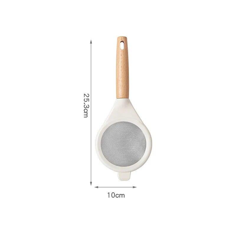 Edelstahl Mehl Sieb Zucker Pulver Saft Soja Milch Schaum Filter Feines Sieb Holzgriff Haushalt Küche Backen Werkzeuge