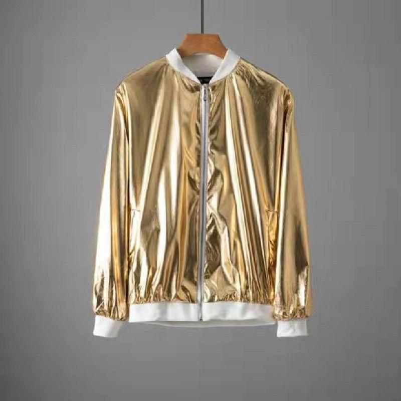 Herren Windbreaker Jacken Nachtclub Bühne Party Jacken Kostüm Streetwear Harajuku Hip Hop Reflektierende Jacke Gold Mode Mäntel XXXL brown
