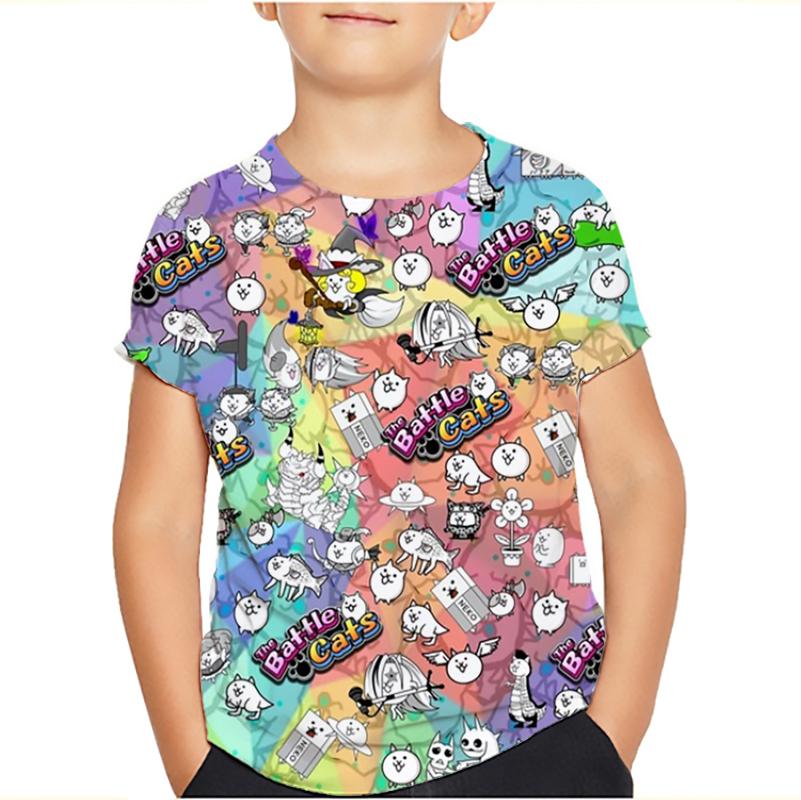 The Battle Cats Baby Sommer T-Shirt Junge Mädchen Kurzarm Volldruck Geburtstag T-Shirt Kinderkleidung Cartoon Tops Geschenk 140 tiefseeblau