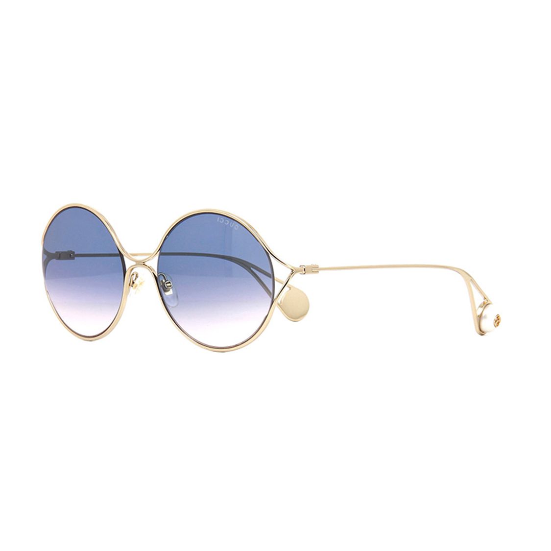 Gucci Mode Vintage Runder Rahmen Metall Perle Runde Sonnenbrille Damen Sonnenbrille GG0253S-003 Dust Bag+Eyeglass Case (Random Color)