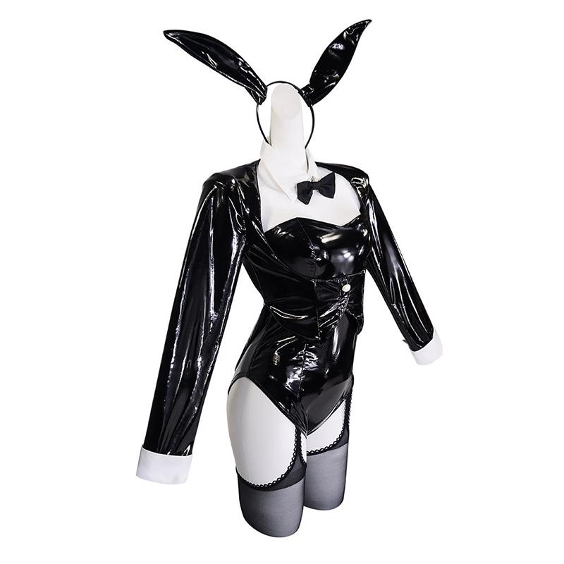 Schwarzes Bunny Girl Cosplay Kostüm Set, Halloween Party Kostüm, Anime Bunny Anzug mit Ohren für Damen S schwarz