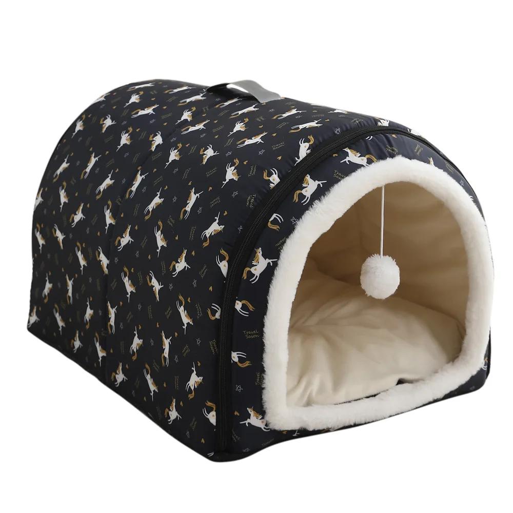 Abnehmbare Hundehütte, abnehmbares Haustier-Schlafbett für kleine Hunde und Katzen, weiche, rutschfeste Hundehütte, Welpen-/Kätzchennest, Heimtierbedarf S 40X30X30cm black