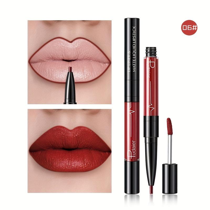 Doppelseitiger Lippenstift + Lippenkonturenstift in 16 Farben, wischfester Drehstift, weicher, matter, lang anhaltender Lippenstift, Geschenke zum Valentinstag 06#
