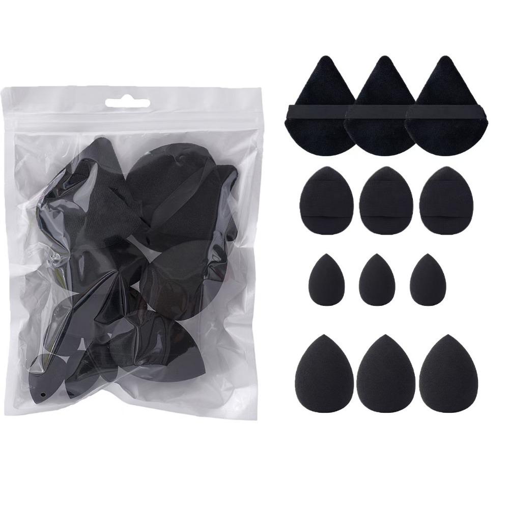 12-tlg./1 Set Universal-Make-up-Schwamm-Puderquasten-Set, inkl. 3 Puffs, 3 Mini-Air-Puffs, 3 Beauty-Eier und 3 Mini-Beauty-Eier 12pcs/1set schwarz