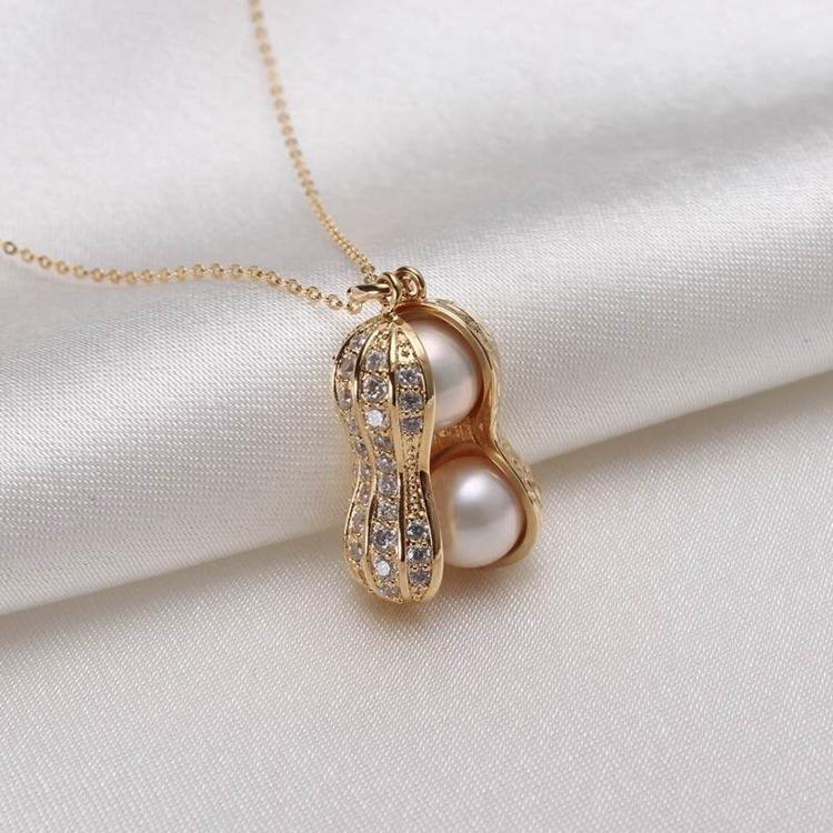 1PC Weihnachtsgeschenk für Frauen Erdnuss Halskette Frauen weiße gefälschte Perlenkette Schlüsselbein Anhänger Schmuck Rose Gold Titan kreativ gold