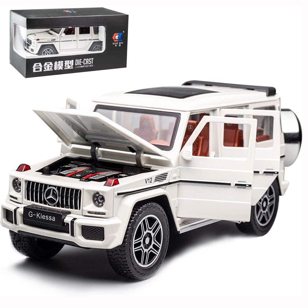 1/24 Benz G63 AMG Modellauto, Spielzeugauto zum Zurückziehen aus Zinklegierung mit Sound und Licht für Kinder als Geschenk für Jungen und Mädchen 22*8.5*9.5cm weiß