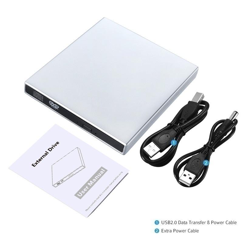DVD-ROM Externes optisches Laufwerk USB 2.0 CD/DVD-ROM CD-RW-Player Brenner Slim Reader Recorder Tragbar für Windows Laptop-Computer weiß