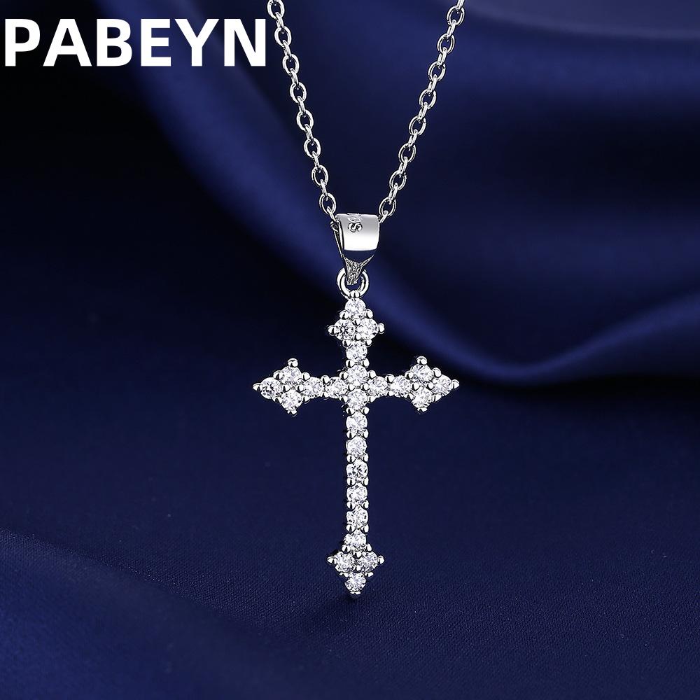 925 Sterling Silber Kreuz Anhänger Halskette Besetzt Mit AAAAA Zirkonia, Unisex Mode Hip-Hop Sterling Silber Kette Schmuck silber