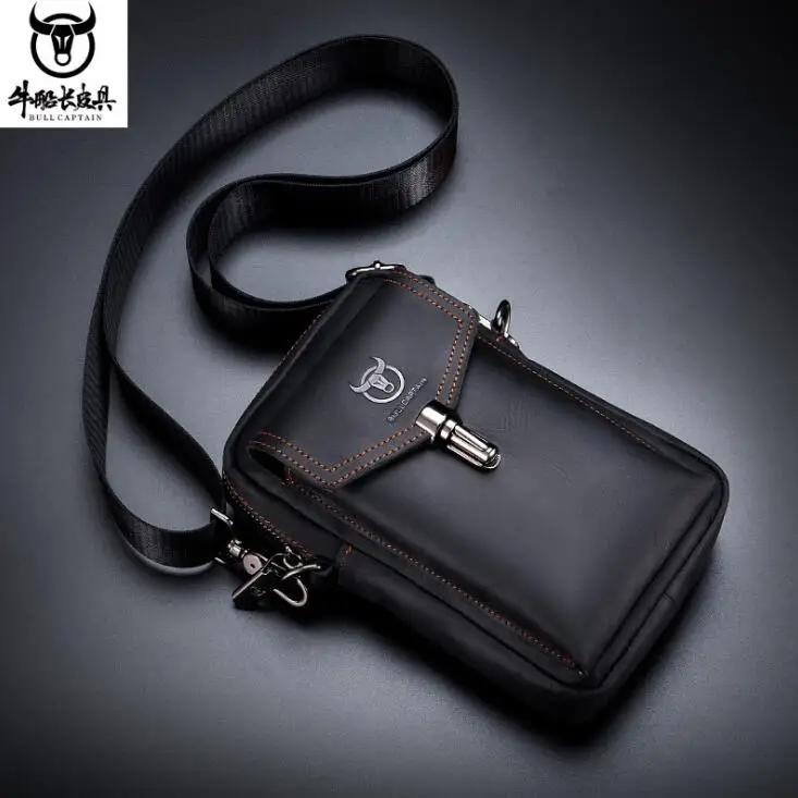 Berühmte Marke Crazy Horse Leder herren Tasche Männlichen Schulter tasche Multifunktionale 7-zoll Handy Tasche Gürtel tasche Messenger Bages One size schwarz