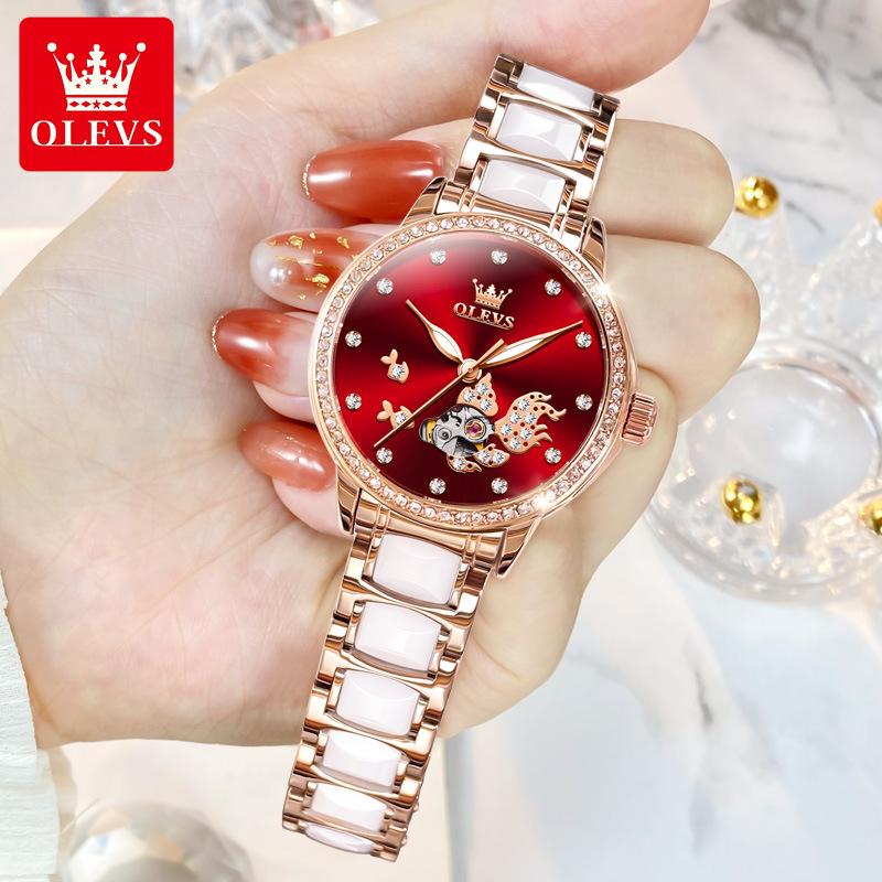 OLEVS Marke Uhren Nische Diamant-besetzte mechanische Uhr Leichte Luxus Damenuhr Damenuhr