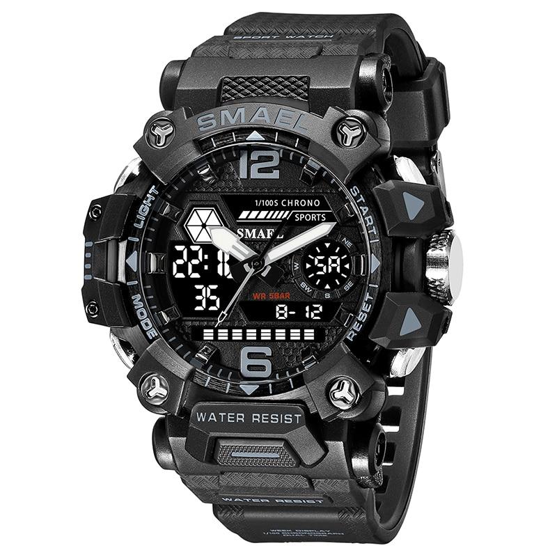 SMAEL Männer Uhren 50 m Wasserdichte Sport Uhr Militär Mann Sport Uhr Digital 8072 Dual Display Uhr Quarz Led Digital schwarz/grau