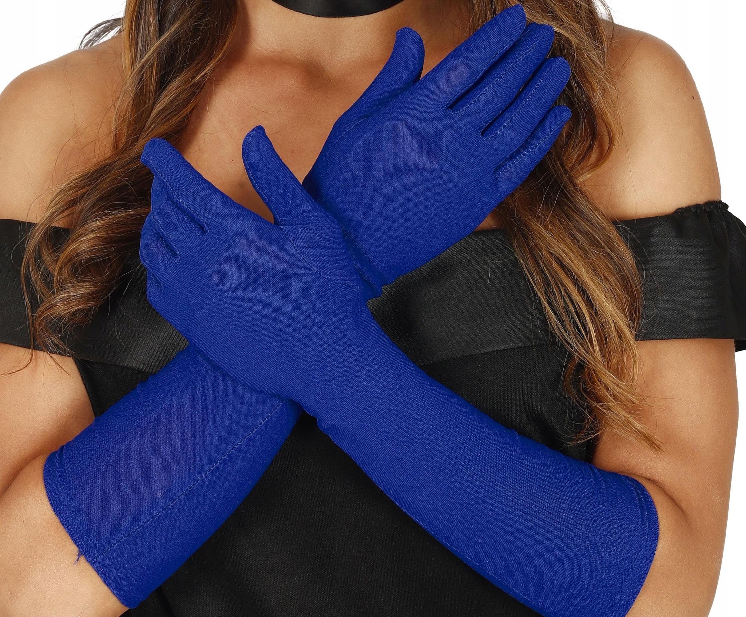 Blaue Lange Abendhandschuhe 20er Jahre Retro Lady Karneval 42cm